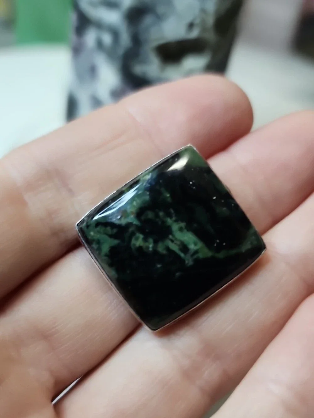 Square Dark Green and Black Stone Statement Ring
